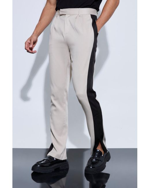 BoohooMAN Black Tailored Sports Stripe Split Hem Pants for men