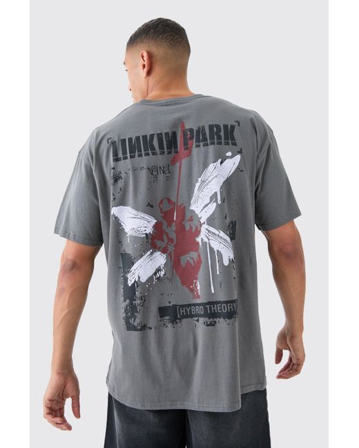 Boohoo Gray Oversized Linkin Park Wash License T-shirt