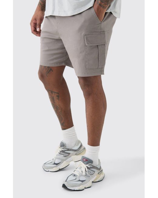 Plus Elastic Waist Grey Slim Fit Cargo Shorts Boohoo de color Gray