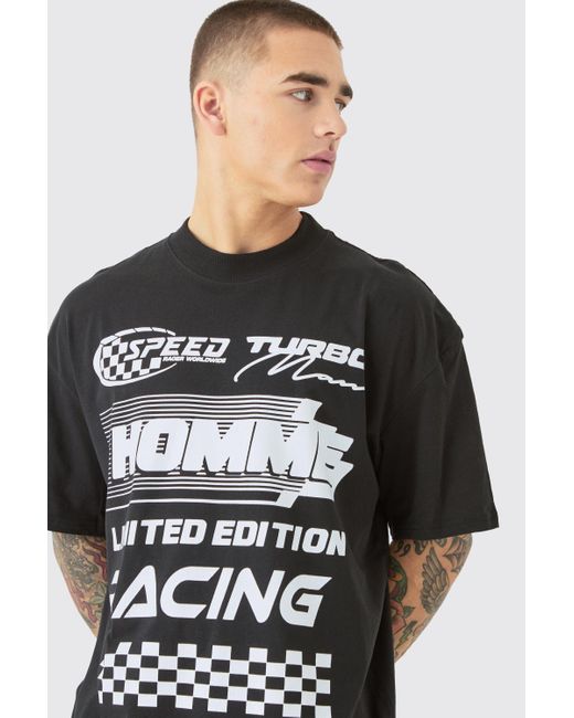 BoohooMAN Oversized Extended Neck Homme Moto T-shirt in Black für Herren