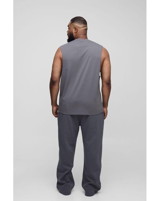 BoohooMAN Gray Plus Regular Fit Basic Drop Armhole Tank for men