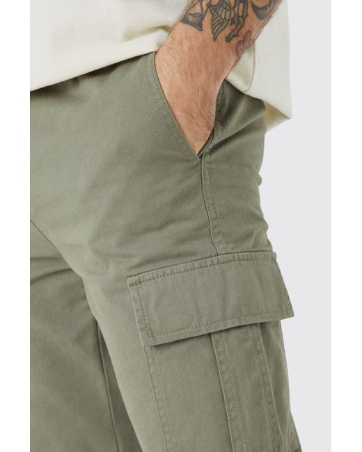 BoohooMAN Green Fixed Waist Straight Leg Twill Cargo Trouser for men