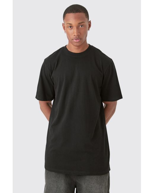 BoohooMAN Black Basic Longline Crew Neck T-shirt for men