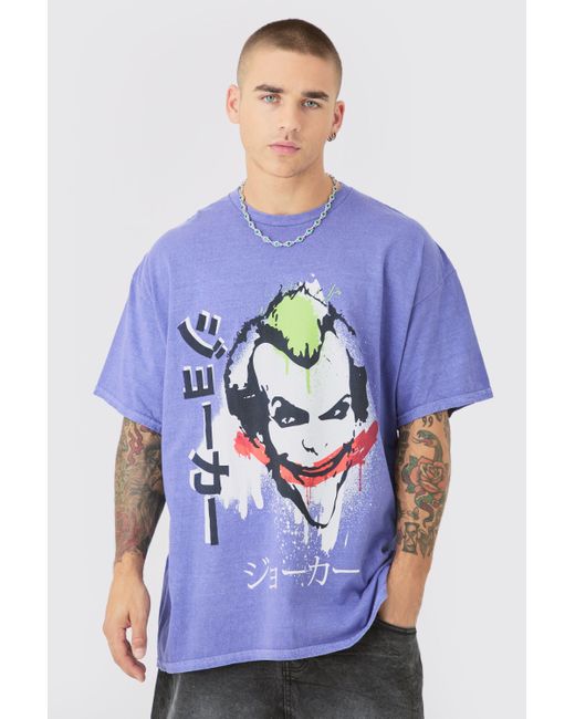 BoohooMAN Blue Oversized Joker Anime Wash License T-shirt for men