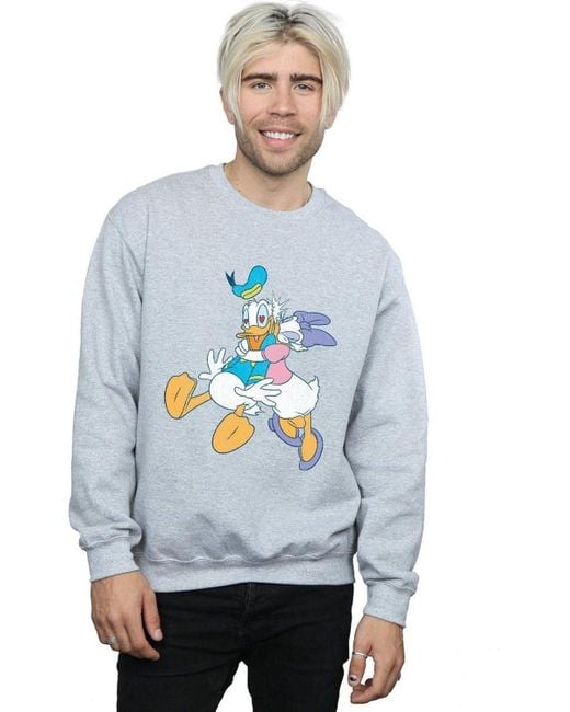 BoohooMAN Gray Disney Donald And Daisy Duck Kiss Sweatshirt for men