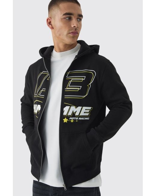 BoohooMAN Black Graphic Zip-Through Hoodie for men