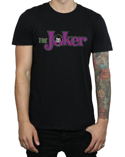 BoohooMAN Black Dc Comics The Joker Crackle Logo T-shirt for men