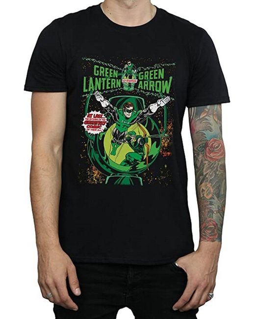 BoohooMAN Black Dc Comics Green Lantern & Green Arrow Comic Cover Cotton T-shirt for men