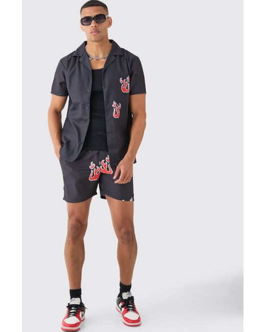BoohooMAN Blue Short Sleeve Cloud Shirt & Swim Set for men