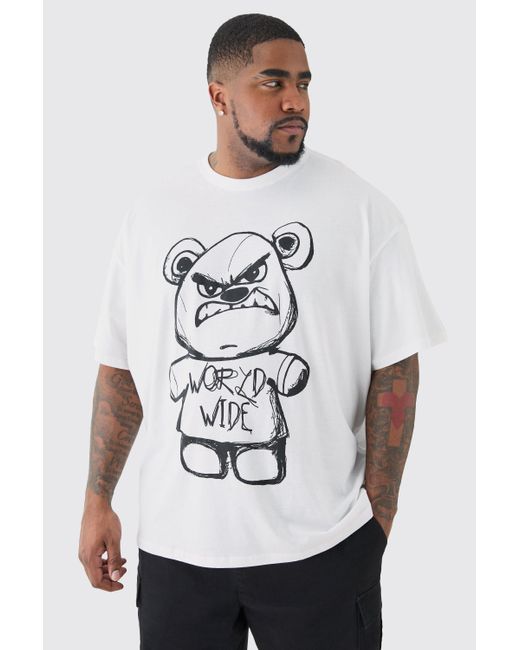 BoohooMAN Plus Oversized Evil Teddy T-shirt In White for men