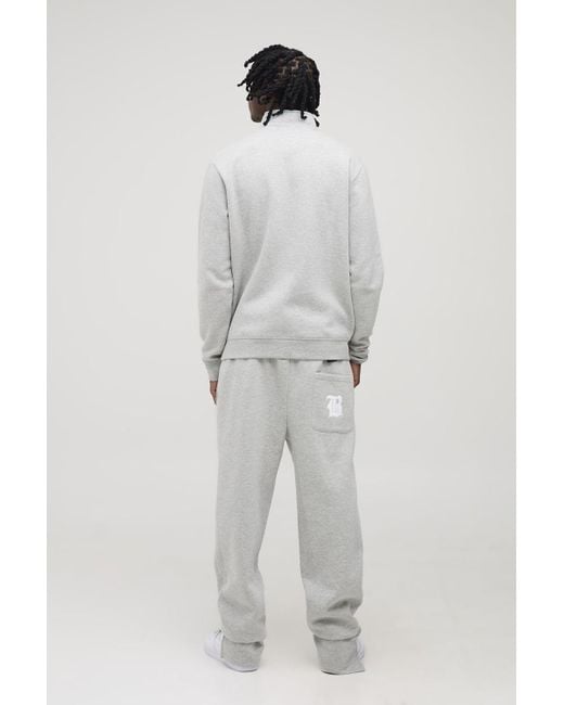 BoohooMAN Gray Tall Regular 1/4 Zip Gothic B Embroidered Funnel Neck Sweater & Regular Split Hem Jogger Tracksuit for men