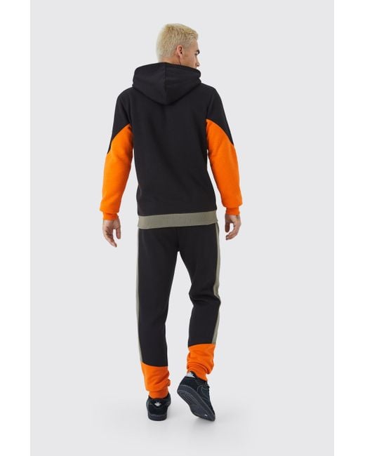 BoohooMAN Orange Man Slim Fit Colour Block Hooded Tracksuit for men