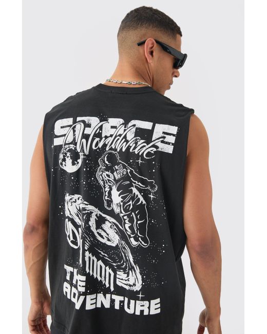 BoohooMAN Oversized Space Graphic vest in Black für Herren