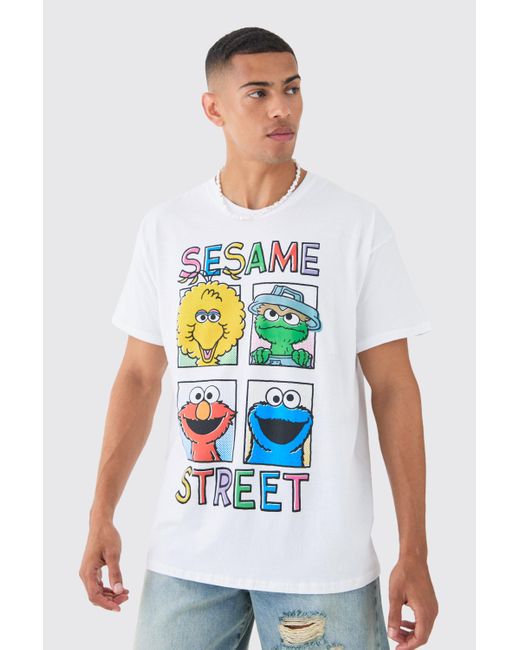 BoohooMAN White Oversized Sesame Street License T-shirt for men