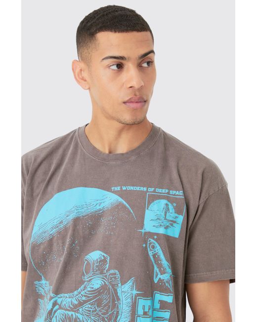 BoohooMAN Blue Oversized Wash Limited Edition Space T-shirt for men