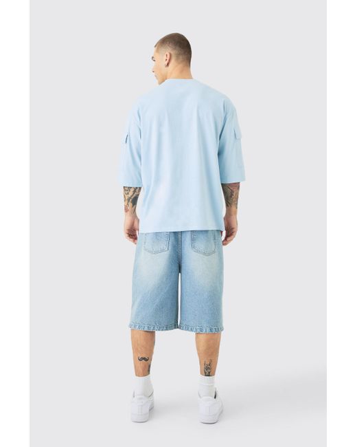 BoohooMAN Oversized Cargo Pocket Half Sleeve T-shirt in Blue für Herren