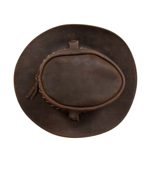 BoohooMAN Brown Infinity Leather Cowboy Outback Real Vintage Leather Aussie Bush Hat for men