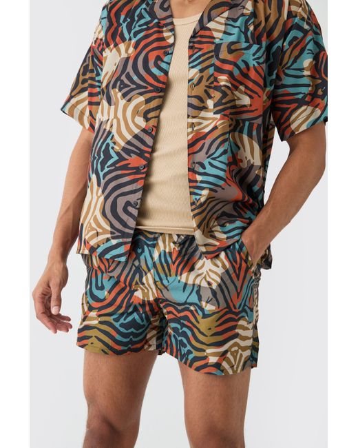 BoohooMAN Tiger Shirt & Swim Short Set in Multicolor für Herren