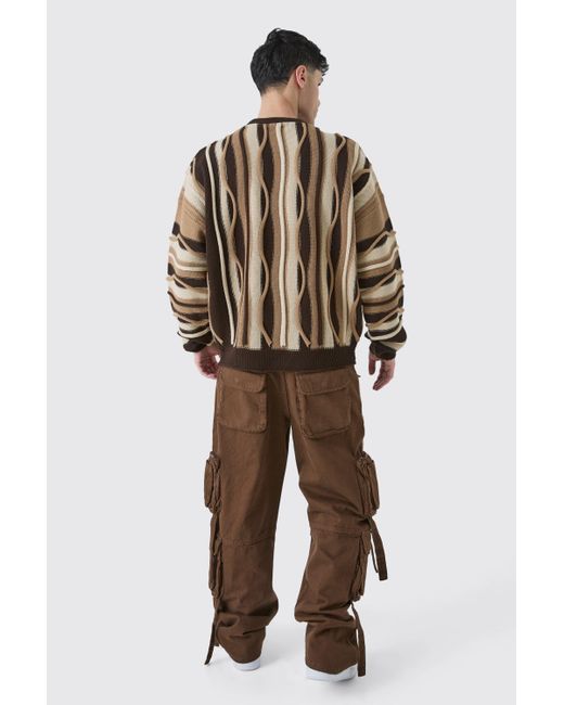 BoohooMAN Brown Oversized 3d Jacquard Knitted Jumper for men