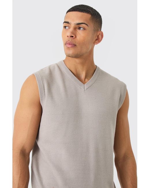 BoohooMAN White Regular Fit V Neck Knitted Vest for men