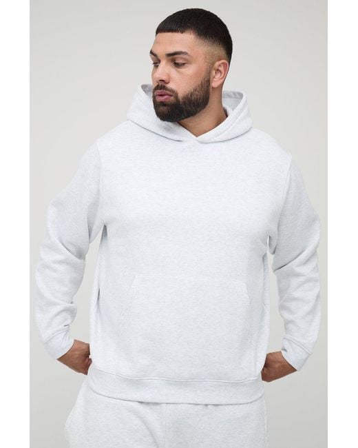 BoohooMAN Plus Basic BM Signature Regular Fit Over the Head Hoodie in White für Herren