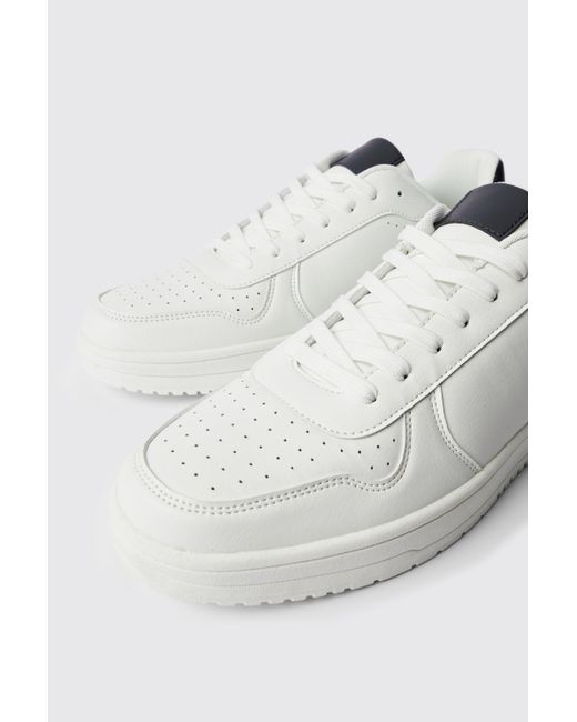 BoohooMAN White Perforated Panelled Trainers for men