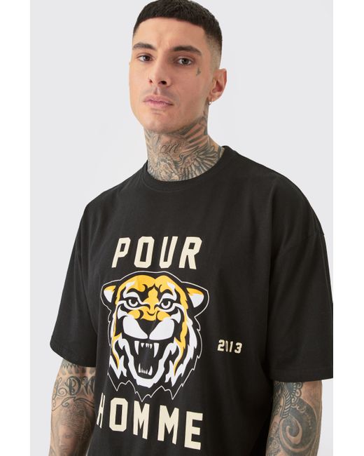 BoohooMAN Black Tall Pour Homme Tiger Graphic Oversized T-shirt for men