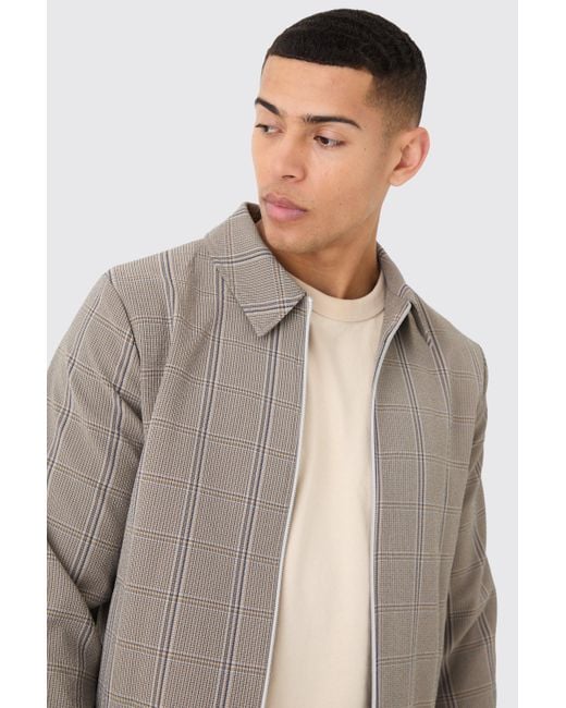 BoohooMAN Natural Stretch Textured Flannel Smart Bomber Jacket for men
