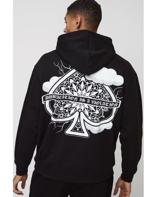 BoohooMAN Gray Oversized Ace Spade Cloud Graphic Hoodie for men