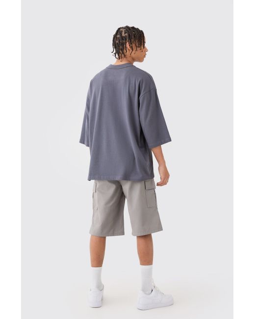BoohooMAN Gray Elastic Waist Grey Relaxed Fit Longer Length Cargo Shorts for men