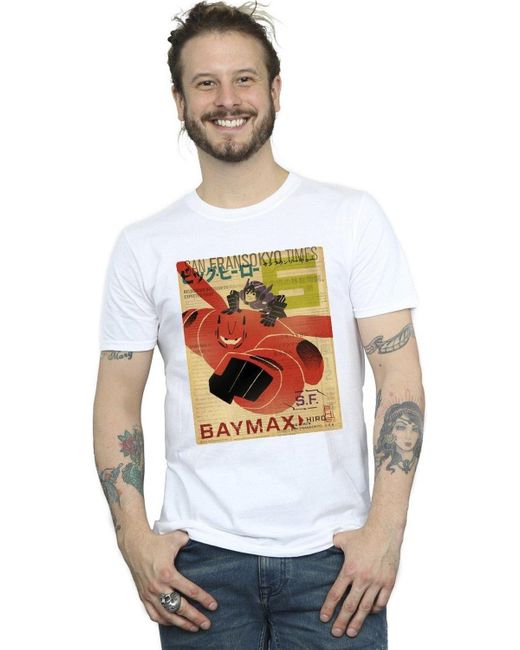 BoohooMAN White Disney Big Hero 6 Baymax Flying Baymax Newspaper T-shirt for men