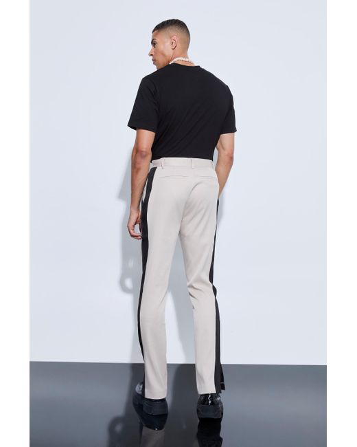 BoohooMAN Black Tailored Sports Stripe Split Hem Pants for men