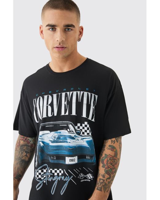 BoohooMAN Black Oversized Corvette License T-shirt for men