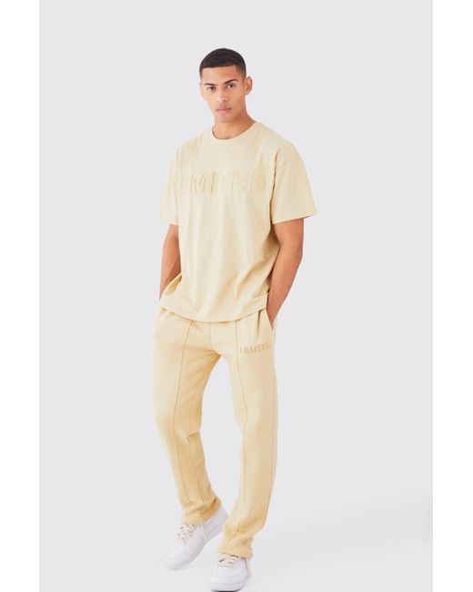 Boohoo Natural Limited Embossed Stacked T-shirt Tracksuit
