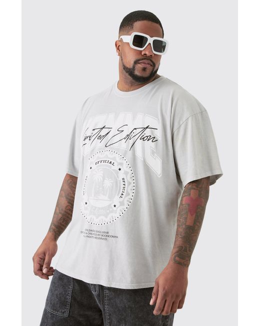 BoohooMAN White Plus Palm Print Graphic T-shirt In Grey for men