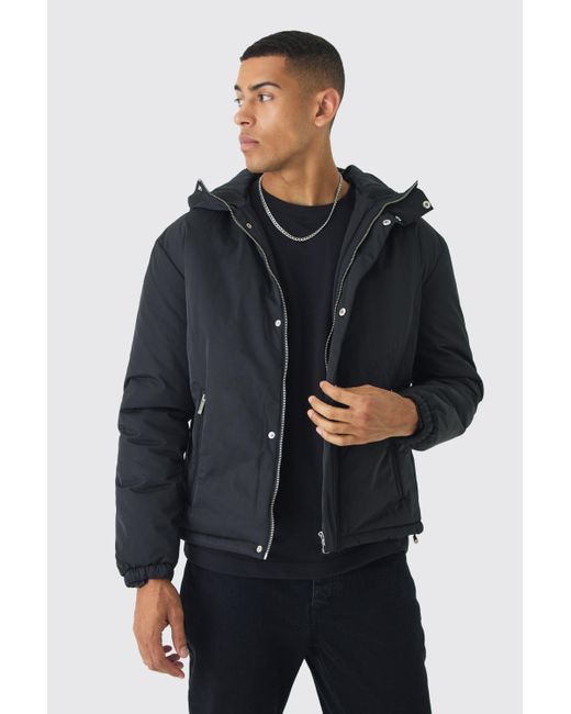 BoohooMAN Blue Hooded Padded Mid Length Parka for men