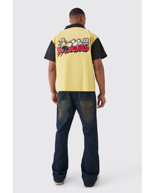 BoohooMAN Yellow Short Sleeve Boxy Poplin Bowling Homme Shirt for men