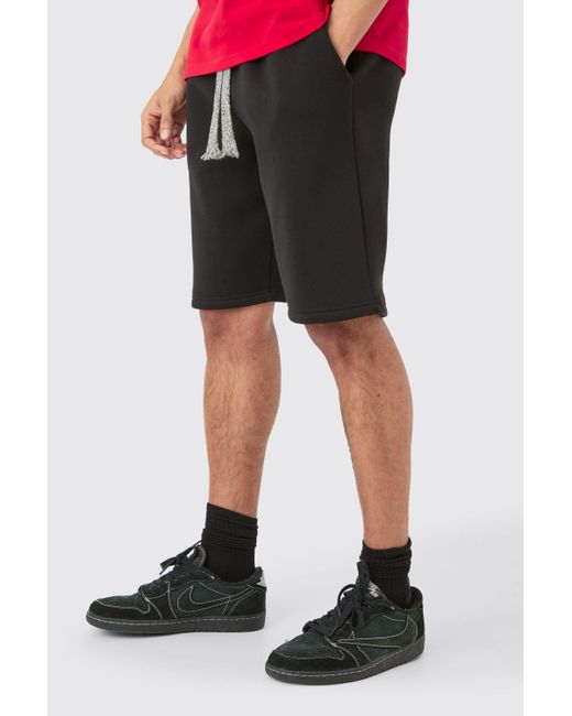 BoohooMAN Relaxed Fit Long Length Chunky Drawcord Shorts in Black für Herren