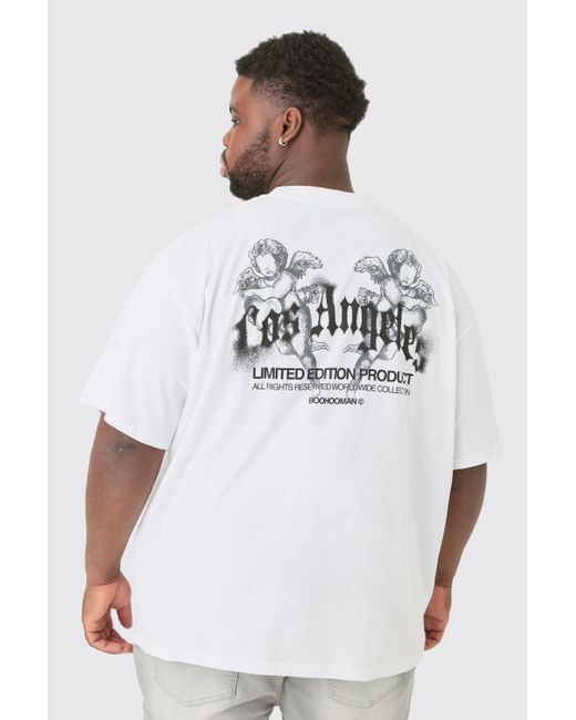 Boohoo Plus Oversized Los Angeles Renaissance Back Print T-shirt In White