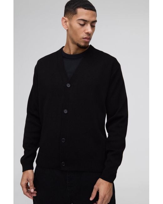 BoohooMAN Black Regular Fit Official Graphic Knitted Cardigan for men