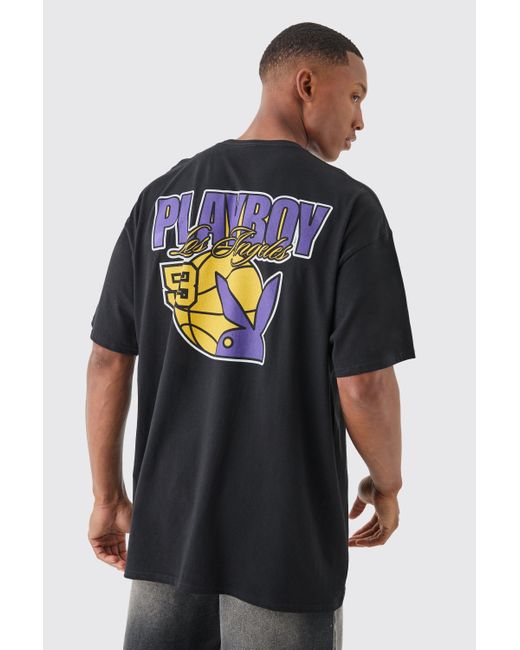BoohooMAN Black Oversized Playboy Varsity License T-shirt for men