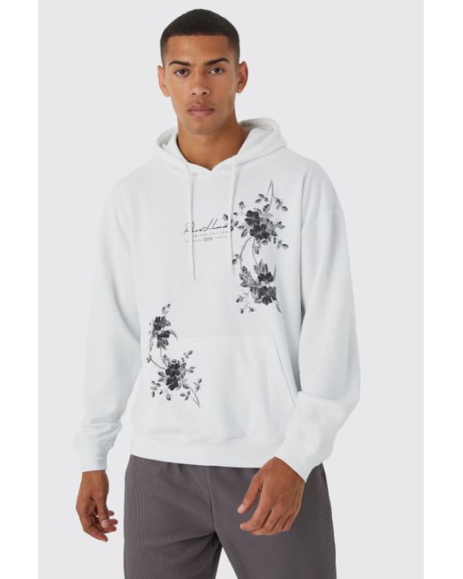 Boohoo Regular Fit Pour Floral Floral Hoodie in White | Lyst Canada