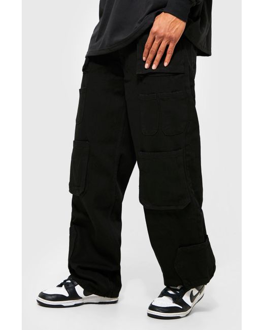 BoohooMAN Denim Baggy Fit Multi Cargo Pocket Jeans in Black for Men | Lyst