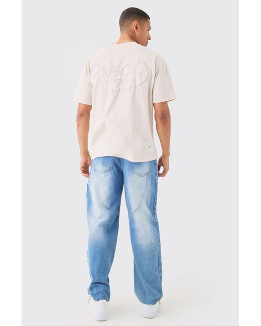 BoohooMAN Relaxed Rigid Western Denim Chaps In Light Blue for men