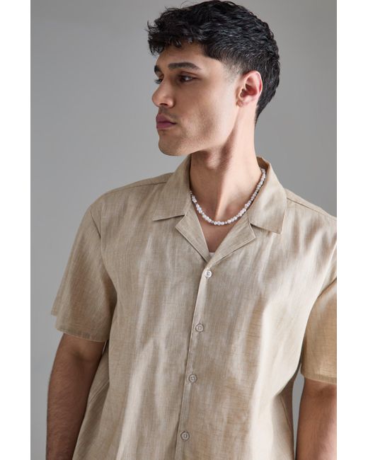 BoohooMAN Blue Boxy Linen Back Embroidered Shirt for men