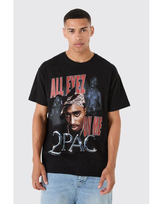 Oversized Tupac License T-Shirt Boohoo de color Black