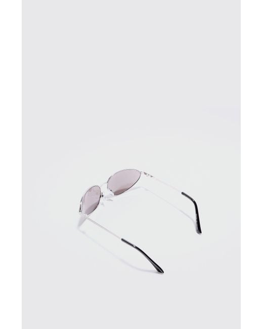BoohooMAN Angled Metal Sunglasses With Silver Lens In Silver in White für Herren