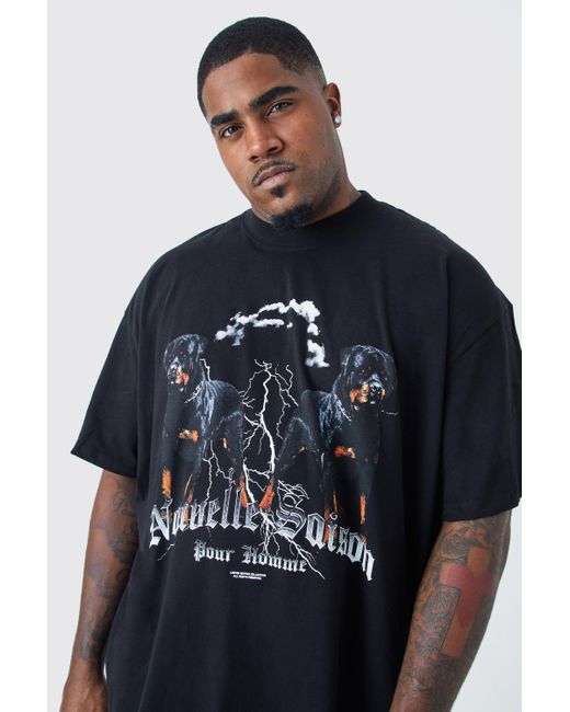 Camiseta Plus Oversize Con Estampado Gráfico De Rottweiler Boohoo de color Blue