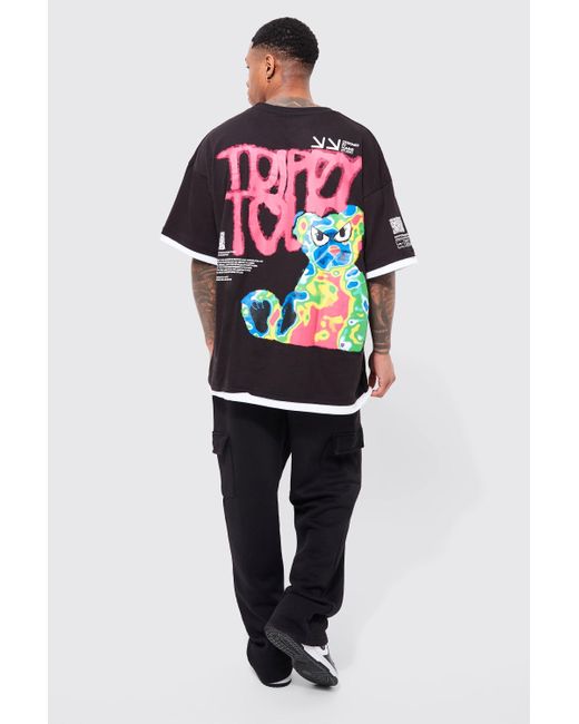 Boohoo Oversized Faux Layer Trippy Graphic T-shirt in Grey for Men | Lyst UK