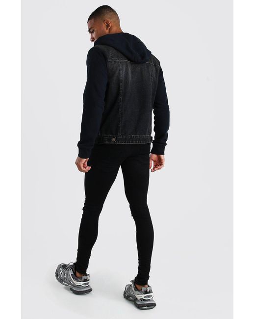 denim jacket with jersey hood